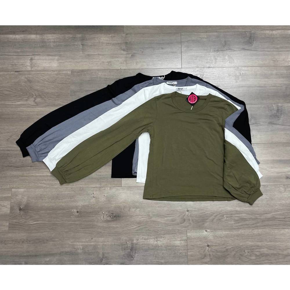 NEW T2LOVE women's puff sleeve crew long sleeve tee - short length in olive